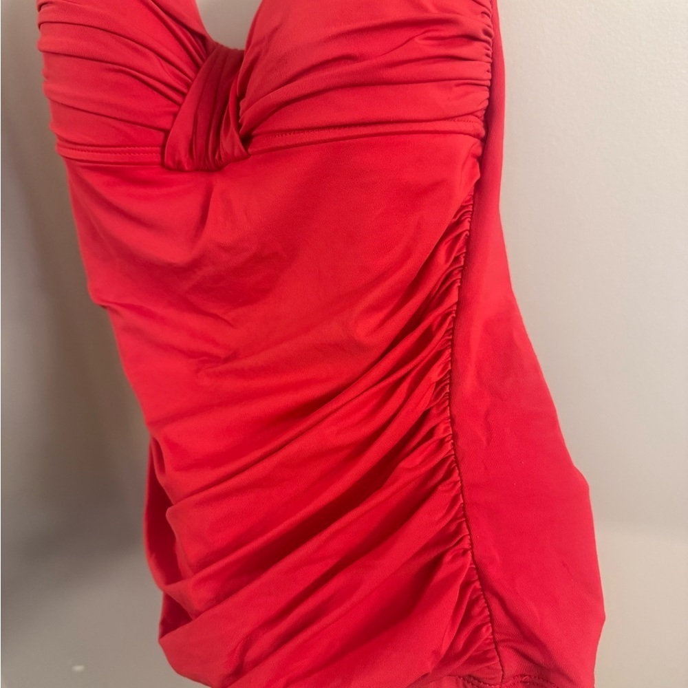 Red Ruched Tankini Top. - Picture 2 of 6